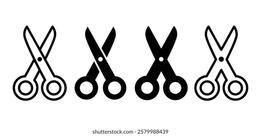 scissors cut icon symbol sign vector design outline and black filled color illustration sets