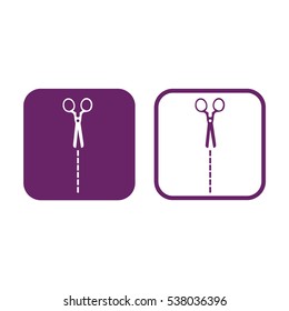 Scissors cut icon vector. Purple and white