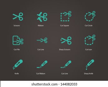 Scissors with Cut Icons for Presentations, Web Pages. Vector illustration.