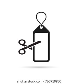 Scissors cut label icon, sale concept, vector isolated flat illustration.