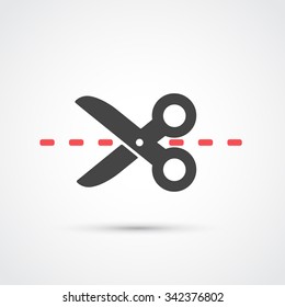 Scissors with cut line flat icon