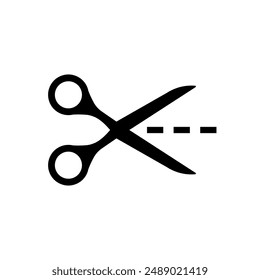 Scissors cut line icon. Cut here symbol with dashed or dotted line. Paper incision site vector illustration. Separation sign. Dividing pictogram. Tailor logo. Scissors shear concept isolated.