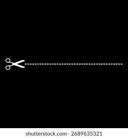 Icono de línea de corte de tijeras aislado sobre fondo negro