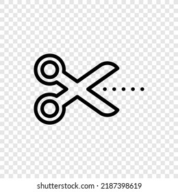 Scissors with cut line logo simple icon vector. Flat design. Transparent grid.ai