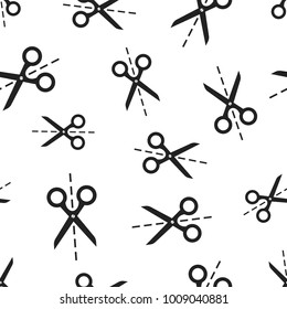 Scissors with cut line seamless pattern background. Business flat vector illustration. Scissor sign symbol pattern.