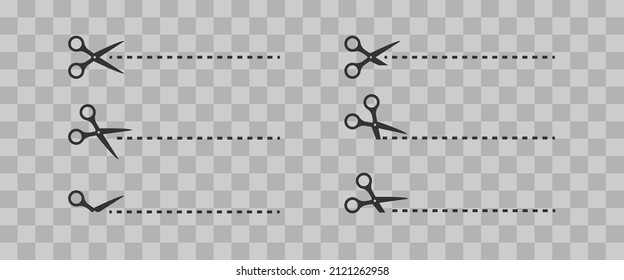 Scissors cut line set black icon on white background. Vector isolated illustration