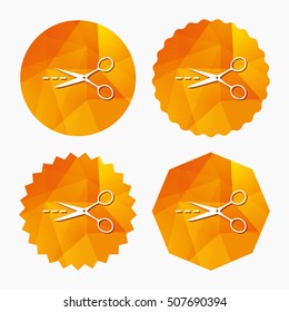 Scissors with cut line sign icon. Tailor symbol.