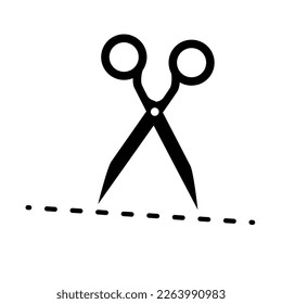 Scissors and cut line silhouette icon. Cutout. Vector.