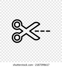 Scissors with cut line simple icon vector. Flat design. Transparent grid.ai
