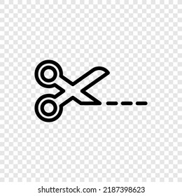 Scissors and cut line simple icon vector. Flat design. Transparent grid.ai
