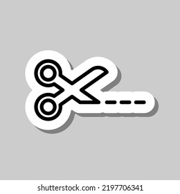 Scissors and cut line simple icon vector. Flat design. Sticker with shadow on gray background.ai