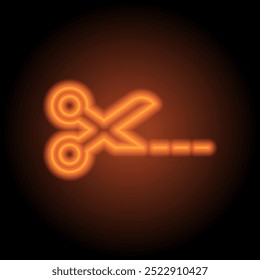 Scissors and cut line simple icon vector. Flat design. Orange neon on black background.ai