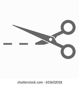 Scissors With Cut Line Vector Icon