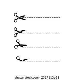 Scissors cut line vector set.
