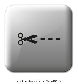 Scissors with cut lines flat vector icon.