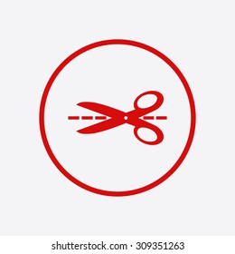 Scissors with cut lines icon.