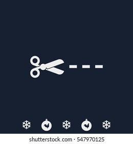 Scissors with cut lines icon.