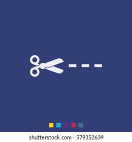 Scissors with cut lines icon.