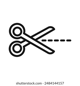 Scissors with cut lines icon black and white vector sign