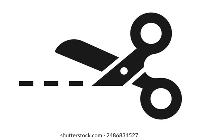 Scissors with cut lines icon. Cutting scissors sumbol. Cut here signs on white isolated background - stock vector.