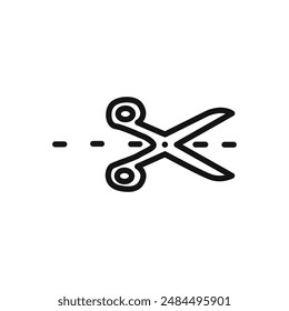 Scissors with cut lines icon linear vector graphics sign