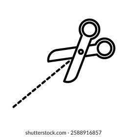 Scissors with cut lines icon Outline vector symbol sign
