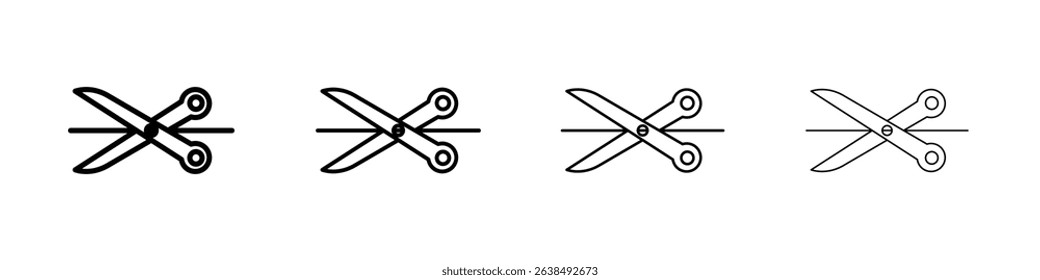 Scissors with cut lines icon Outline sign symbol set