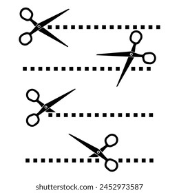 Scissors with cut lines. Scissors icon set Vector illustration