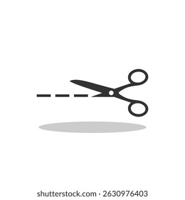 Scissors cut lines icon with shadow
