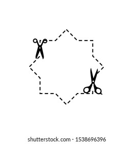Scissors with cut lines icon vector