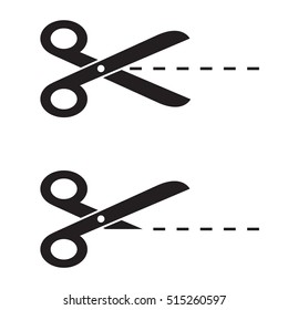 Scissors With Cut Lines Icon Vector On White Background.