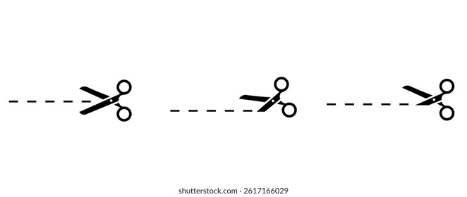 scissors with cut lines.  scissors icons vector.