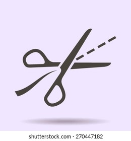 Scissors with cut lines isolated
