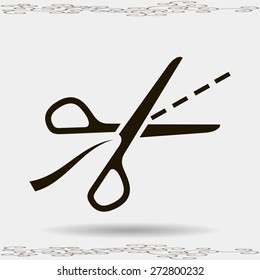 Scissors with cut lines isolated