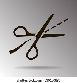Scissors with cut lines isolated