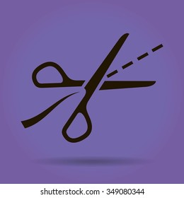 Scissors with cut lines isolated