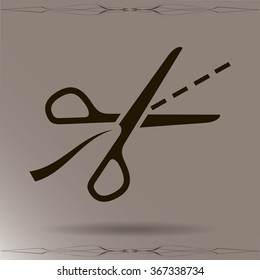 Scissors with cut lines isolated
