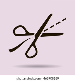 Scissors with cut lines isolated