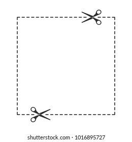 Scissors with cut lines isolated on white background. Coupon borders template. Vector illustration EPS 10.