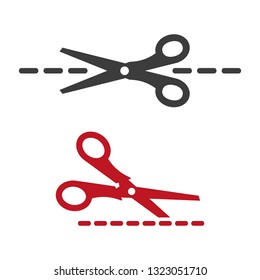 Scissors with cut lines isolated on white background. Vector illustration