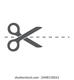 Tijeras con líneas de corte aisladas sobre fondo blanco