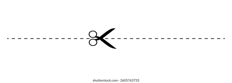 
Scissors with cut lines isolated on white background. Vector illustration.