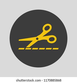 Scissors with cut lines on gray background. Vector illustration