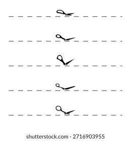 Conjunto de tijeras y líneas de corte . Tijeras negras cortando. Iconos del vector. eps 10 