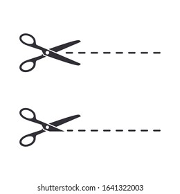 Scissors and cut lines set on white background, Vector isolated flat design illustration.