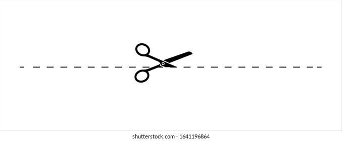 Scissors cut lines silhouette vector illustration isolated on white background. Vector scissors with cut lines