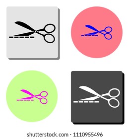 Scissors with cut lines. simple flat vector icon illustration on four different color backgrounds