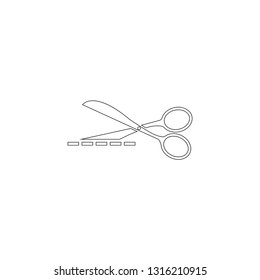 Scissors with cut lines. simple flat vector icon illustration. outline line symbol - editable stroke