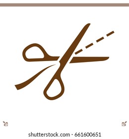 Scissors with cut lines vector icon