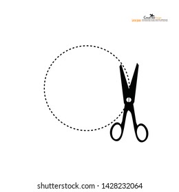 Scissors with cut lines. Vector illustration.